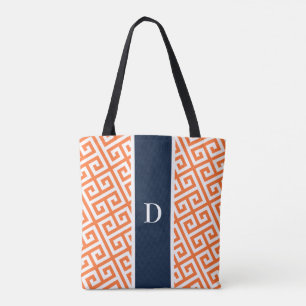 Bolso De Tela Naranja Monograma Griego Key Tote Bag