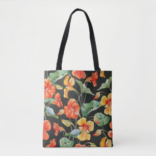 Bolso De Tela Naranja Nasturtium: Patrón de color de agua oscuro