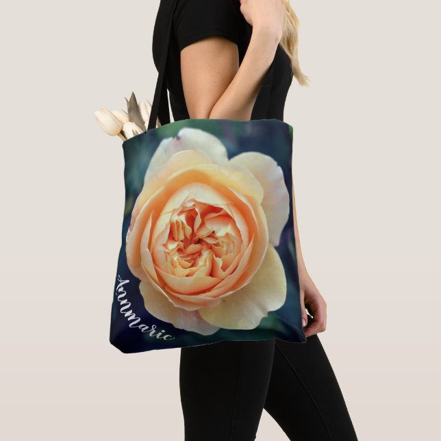 Bolso De Tela Naranja Peachy Rosa Flor de jardín personalizado (Detalle)