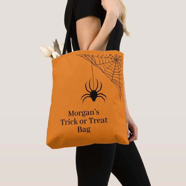 Bolso De Tela Naranja personalizado Halloween Spider Trick o Tre (Detalle)