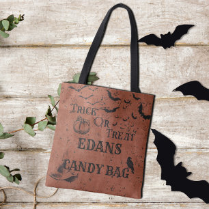 Bolso De Tela Naranja Personalizado Niños Trick O Tremendo Candy