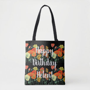 Bolso De Tela Naranja Poppies Flores Florales Chica de cumpleañ