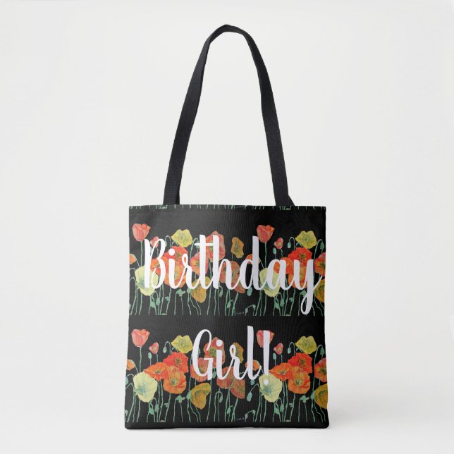 Bolso De Tela Naranja Poppies Flores Florales Chica de cumpleaño (Anverso)