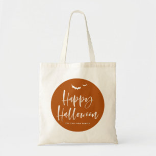 Bolso De Tela Naranja quemado Feliz caligrafía de broche de Hall