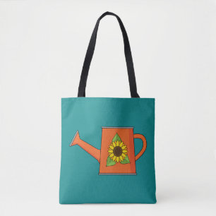 Bolso De Tela Naranja regando lata con girasol