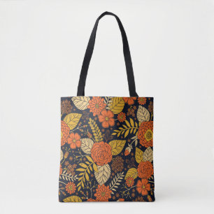 Bolso De Tela Naranja retro, amarillo, Brown, y estampado de