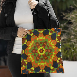 Bolso De Tela Naranja retro Mandala flor amarillo y azul