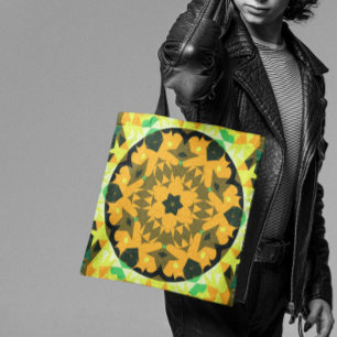 Bolso De Tela Naranja retro Mandala flor amarillo y verde
