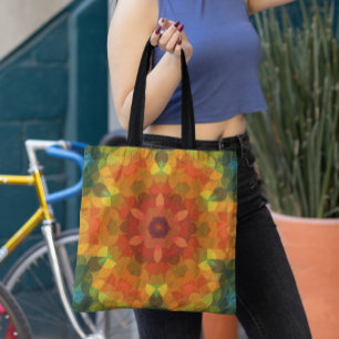 Bolso De Tela Naranja retro Mandala flor amarillo y verde
