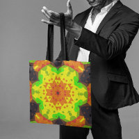 Naranja retro Mandala flor amarillo y verde