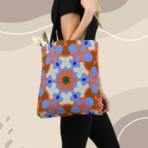 Bolso De Tela Naranja retro Mandala Flor azul y amarillo