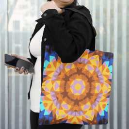 Bolso De Tela Naranja retro Mandala Flor azul y amarillo