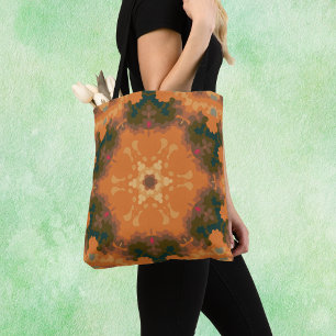 Bolso De Tela Naranja Retro Mandala y amarillo