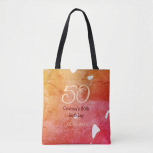 Bolso De Tela Naranja rojo 50 cumpleaños fecha de añadir nombre 