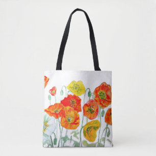 Bolso De Tela Naranja Rojo Amarillo Amarillo Poppy Acuarela Blan