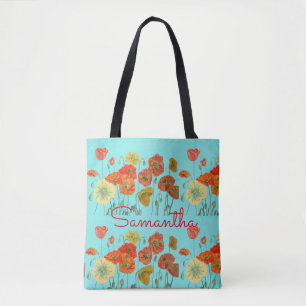 Bolso De Tela Naranja Rojo Amarillo Poppy Poppies Flor Floral Aq