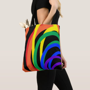 Bolso De Tela Naranja rojo negro amarillo arcoiris abstracto bol