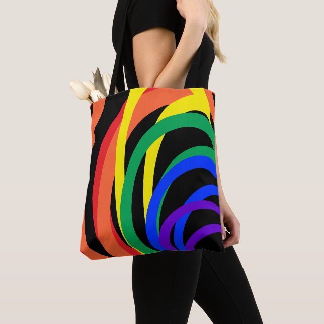 Bolso De Tela Naranja rojo negro amarillo arcoiris abstracto bol (Detalle)