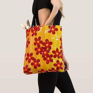 Bolso De Tela Naranja Rojo Retro Floral