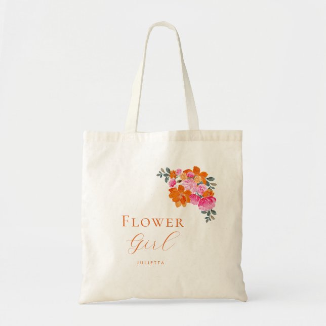 Bolso De Tela Naranja rosa brillante Flor Floral Flor Nombra Bod (Frente)