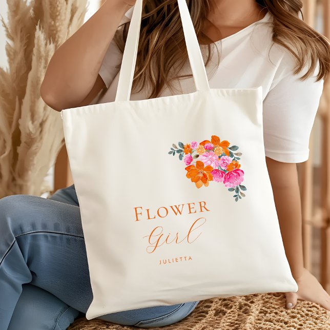 Bolso De Tela Naranja rosa brillante Flor Floral Flor Nombra Bod (Subido por el creador)
