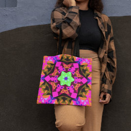 Bolso De Tela Naranja rosa de la flor de Mandala retro y verde