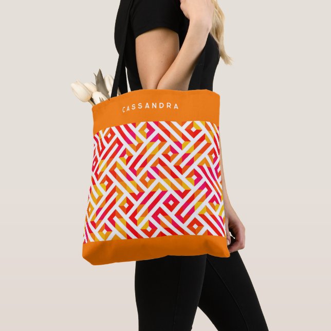 Bolso De Tela Naranja rosa rojo personalizado Patrón de arte ret (Detalle)