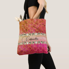 Bolso De Tela Naranja rosado caliente Diamond Bling
