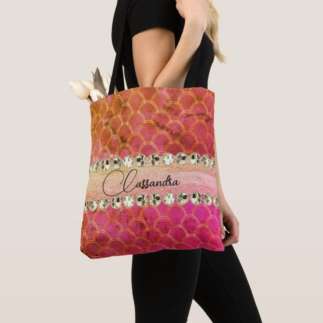 Bolso De Tela Naranja rosado caliente Diamond Bling (Detalle)