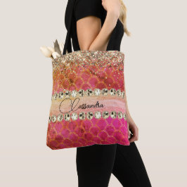 Bolso De Tela Naranja Rosado Caliente Purpurinoso Diamond Bling 