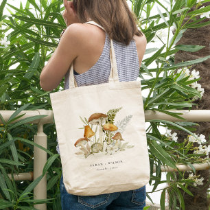 Bolso De Tela Naranja Rústico Rust Mushroom Fern Foliage Boda