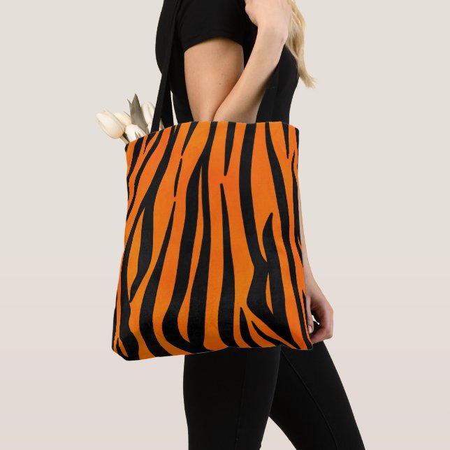 Bolso De Tela Naranja salvaje tigre negro tira de tinta animal (Detalle)