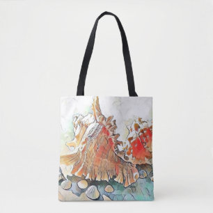 Bolso De Tela Naranja Seasheles en la pintura acuarela de la pla