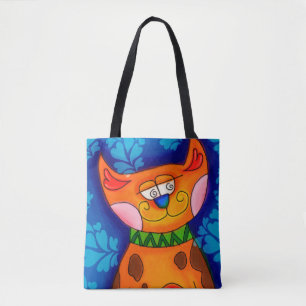Bolso De Tela Naranja sonriente Tabby Cat