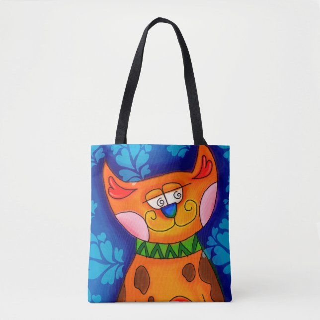 Bolso De Tela Naranja sonriente Tabby Cat (Anverso)