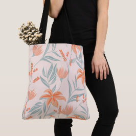 Bolso De Tela Naranja Suave y Floral Botánica de Melocotón y Sal