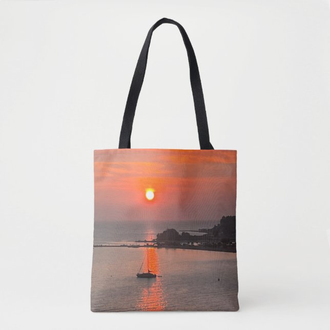 Bolso De Tela Naranja Sunset sobre el mar (Anverso)