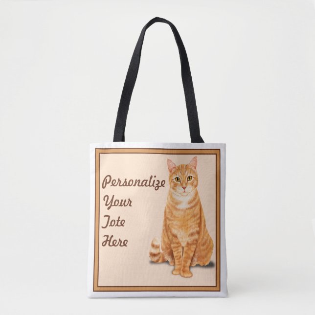 Bolso De Tela Naranja Tabby Cat Personalizado (Anverso)