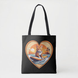 Bolso De Tela Naranja Tabby Surfing Cat