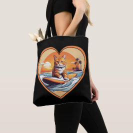 Bolso De Tela Naranja Tabby Surfing Cat