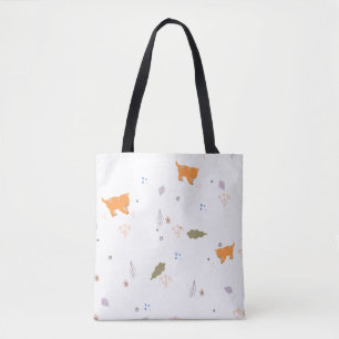 Bolso De Tela Naranja Tabby y patrón de hojas