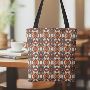 Bolso De Tela Naranja, Turquesa, de inspiración tribal marrón