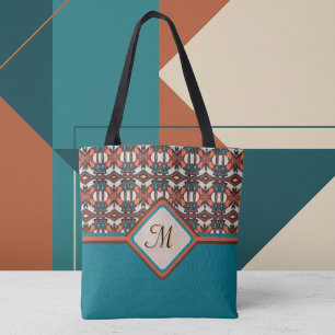 Bolso De Tela Naranja, Turquesa, Tribal Marrón Inspirado