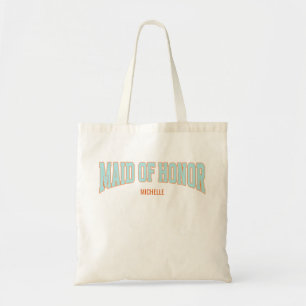 Bolso De Tela Naranja + Verde Agua Brillo Falso Varsity DAMA DE 