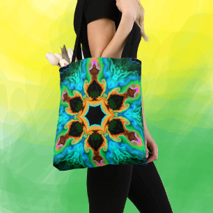 Bolso De Tela Naranja Verde azulado hippie psicodélico y negro