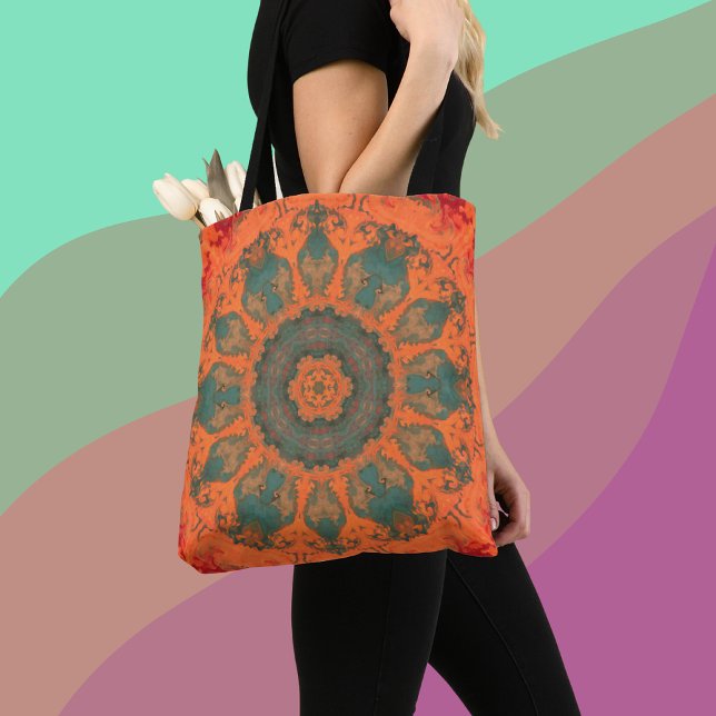 Bolso De Tela Naranja Verde azulado hippie psicodélico y rojo (Subido por el creador)