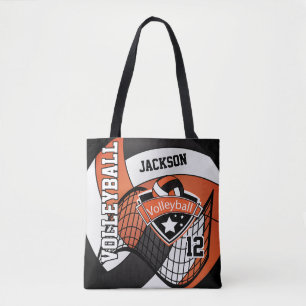 Bolso De Tela Naranja, voleibol negro y blanco