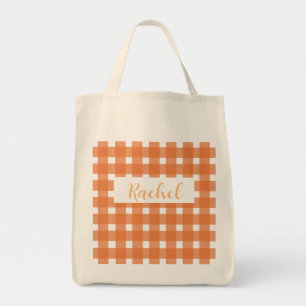 Bolso De Tela Naranja White Gingham Personalizado