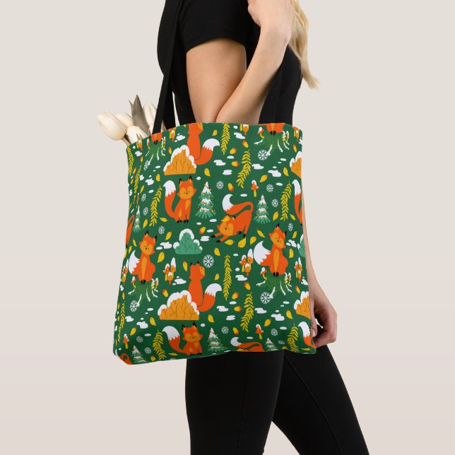Bolso De Tela Naranja Wild Otumn Winter Forest Fox (Detalle)