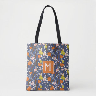 Bolso De Tela Naranja y azul Chinoiserie Birds Monograma